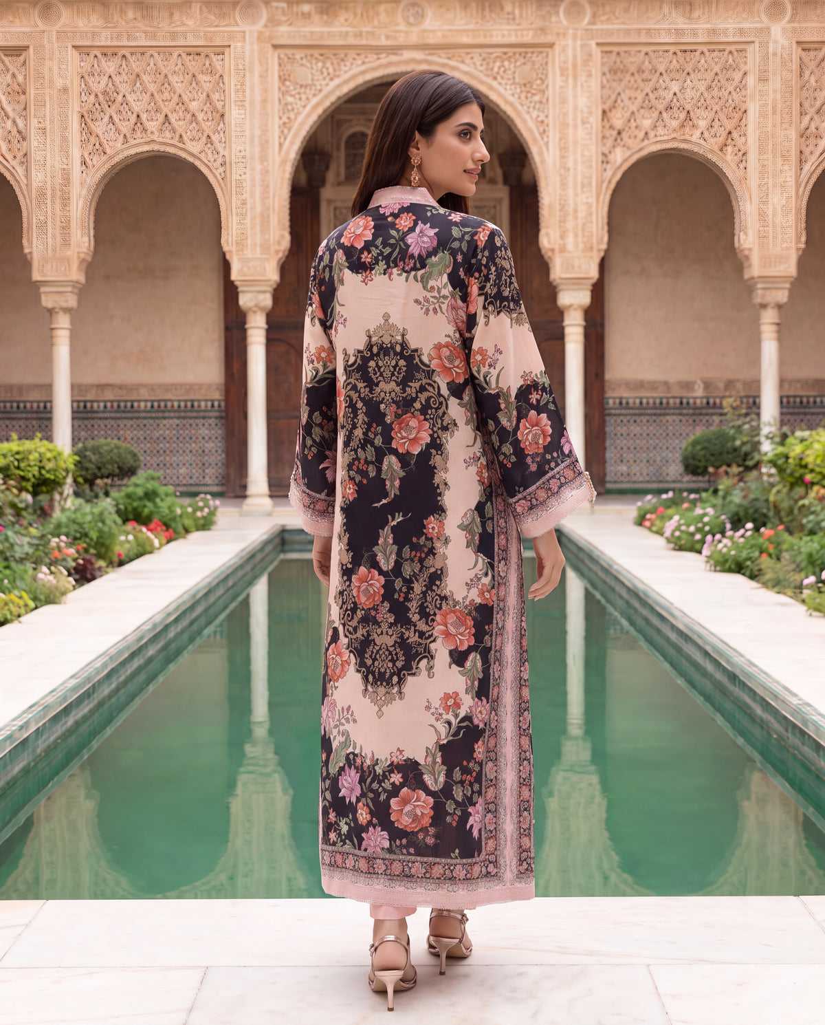 Viscose Dupion Floral Printed Kurta with Hand Embroidery-(MMD-9)