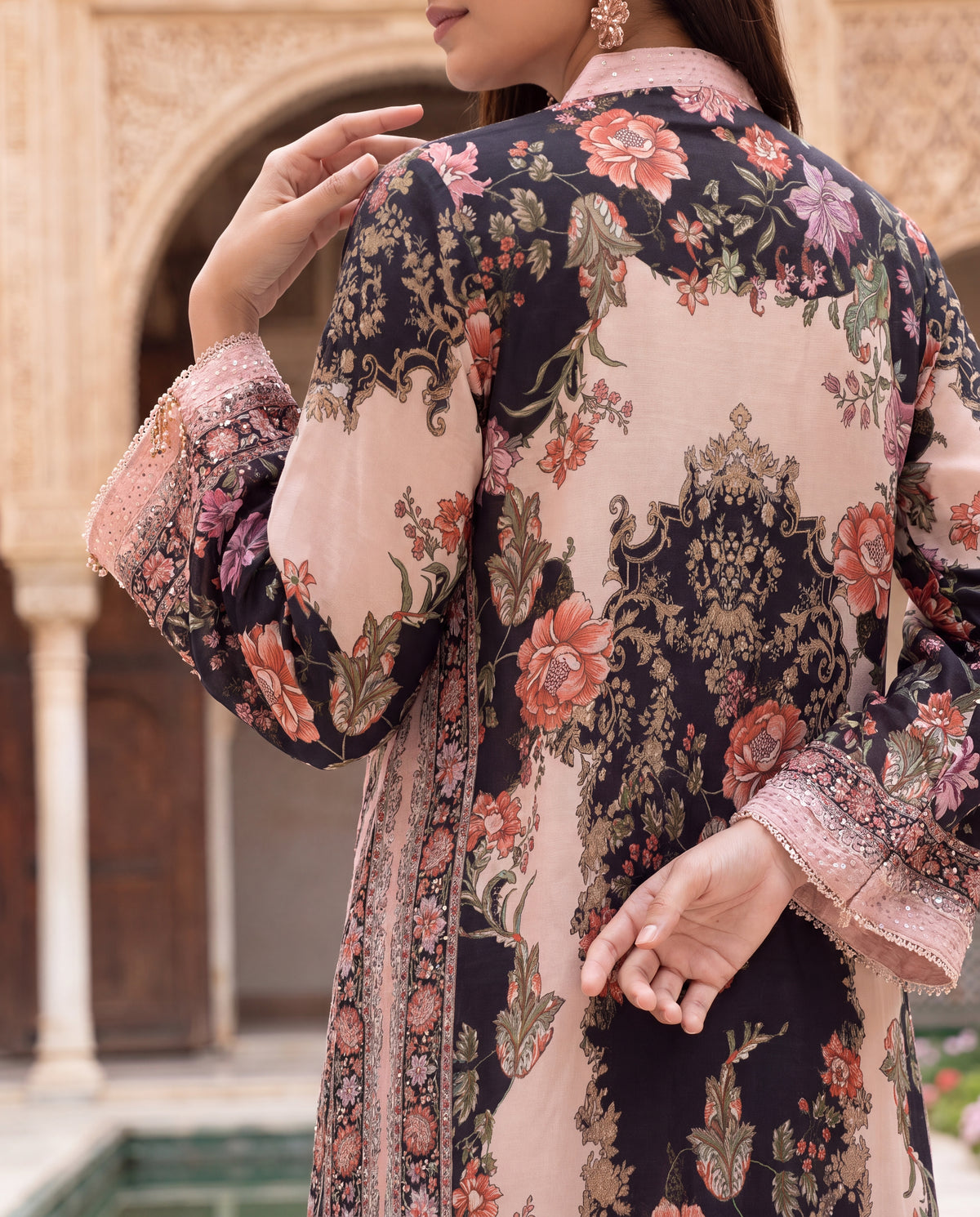Viscose Dupion Floral Printed Kurta with Hand Embroidery-(MMD-9)