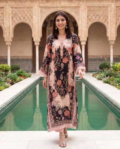 Viscose Dupion Floral Printed Kurta with Hand Embroidery-(MMD-9)