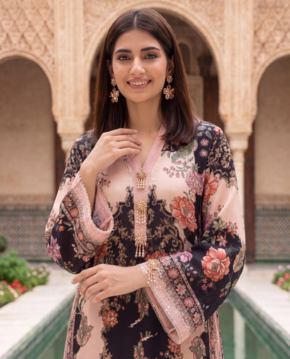 Viscose Dupion Floral Printed Kurta with Hand Embroidery-(MMD-9)