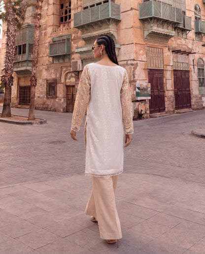 Pale Blue Organza Embroidered Kurta Set with Georgette Dupatta & Dupion Pants-(VDOT-9)