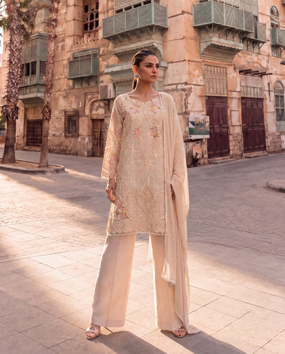 Pale Blue Organza Embroidered Kurta Set with Georgette Dupatta & Dupion Pants-(VDOT-9)