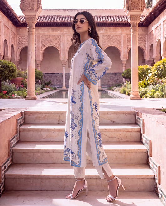 Viscose Dupion Printed Kurta Set with Hand Embroidery-(WHD-2007)