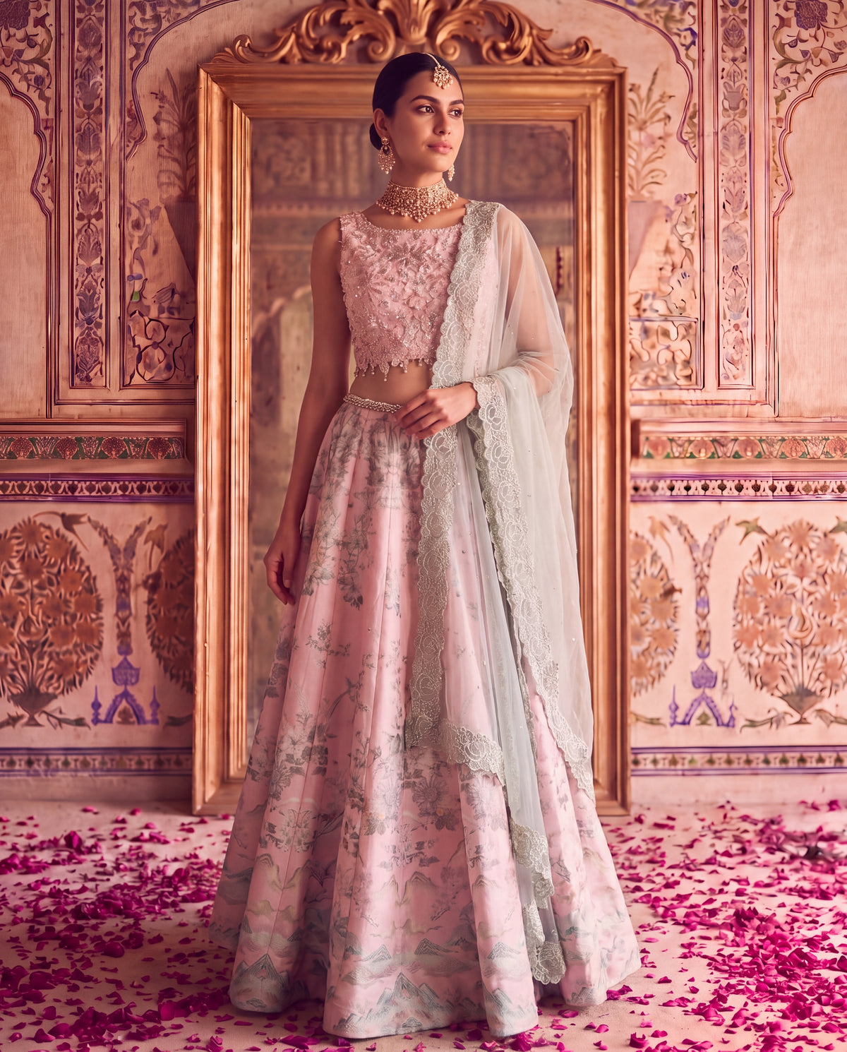 Pastel Pink Embroidered Floral Lehenga Set -(PNDE-9)
