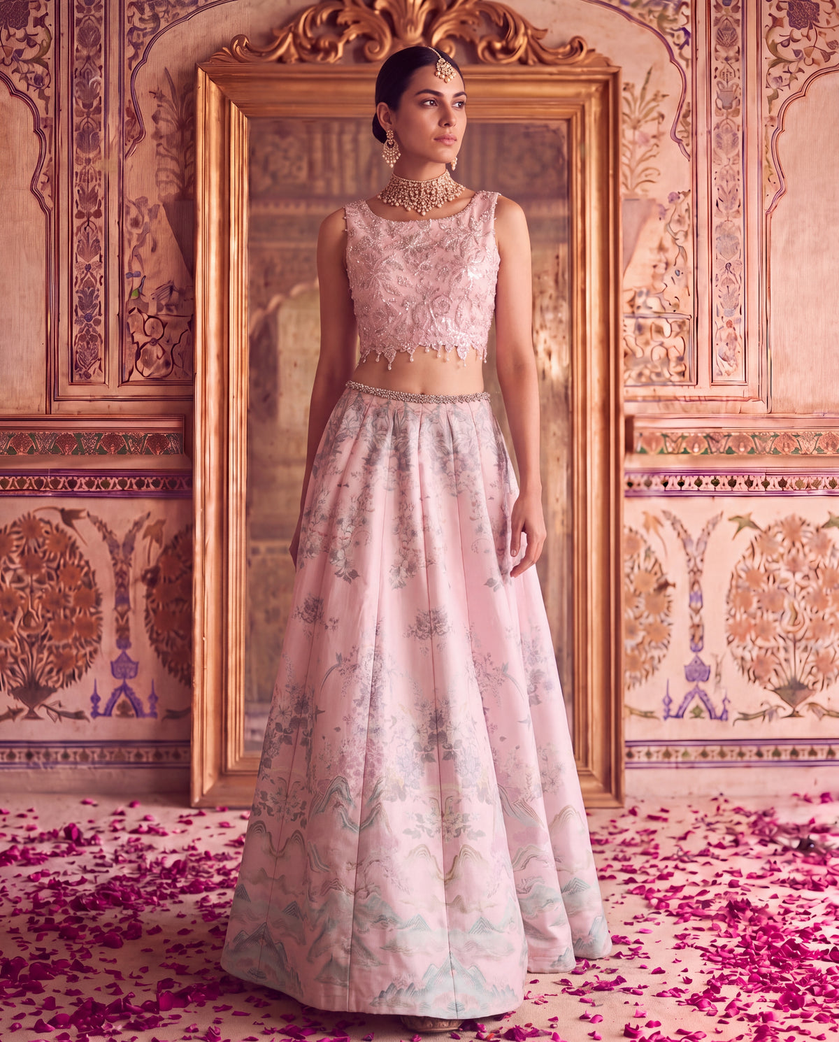 Pastel Pink Embroidered Floral Lehenga Set -(PNDE-9)
