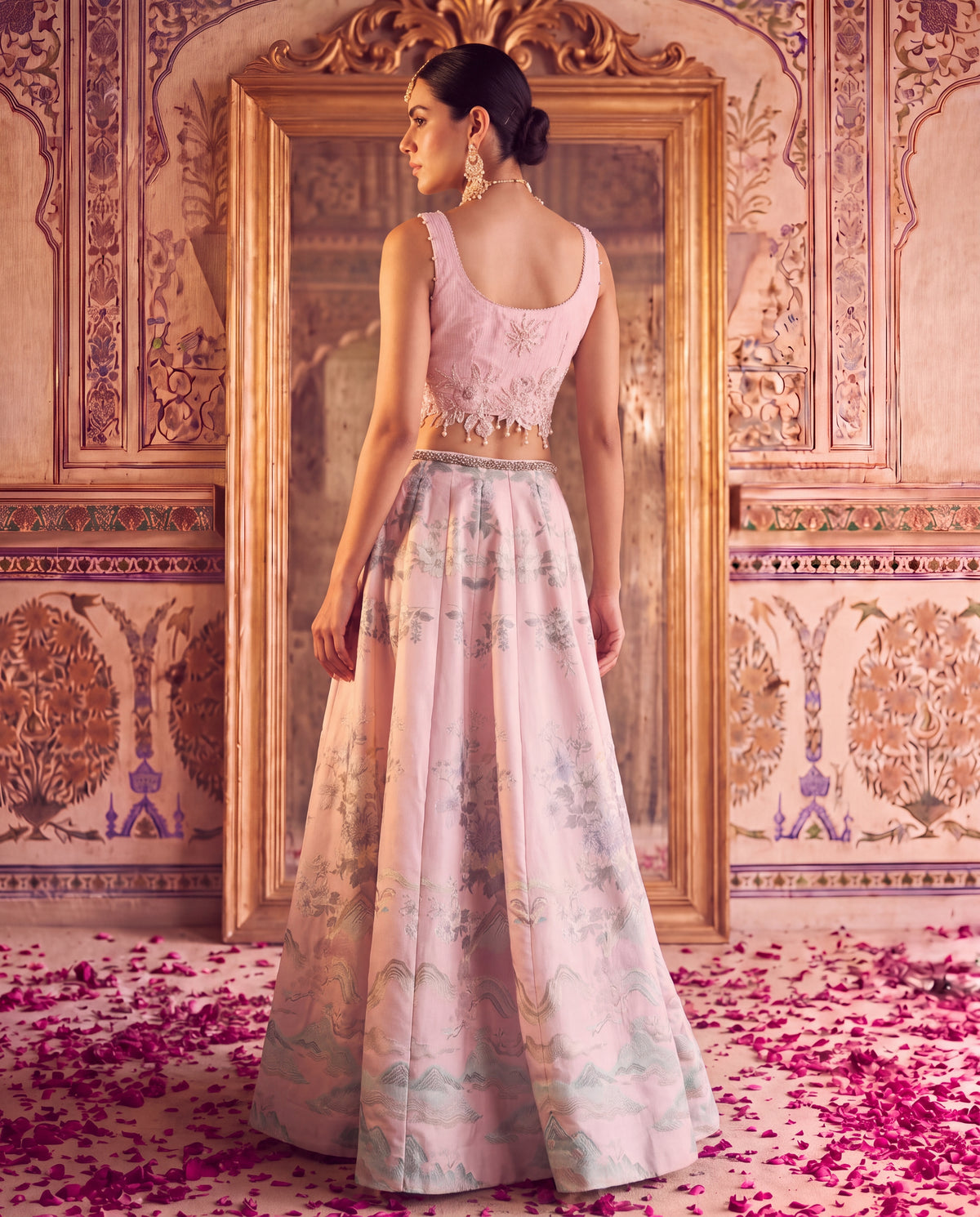 Pastel Pink Embroidered Floral Lehenga Set -(PNDE-9)