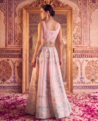 Pastel Pink Embroidered Floral Lehenga Set -(PNDE-9)