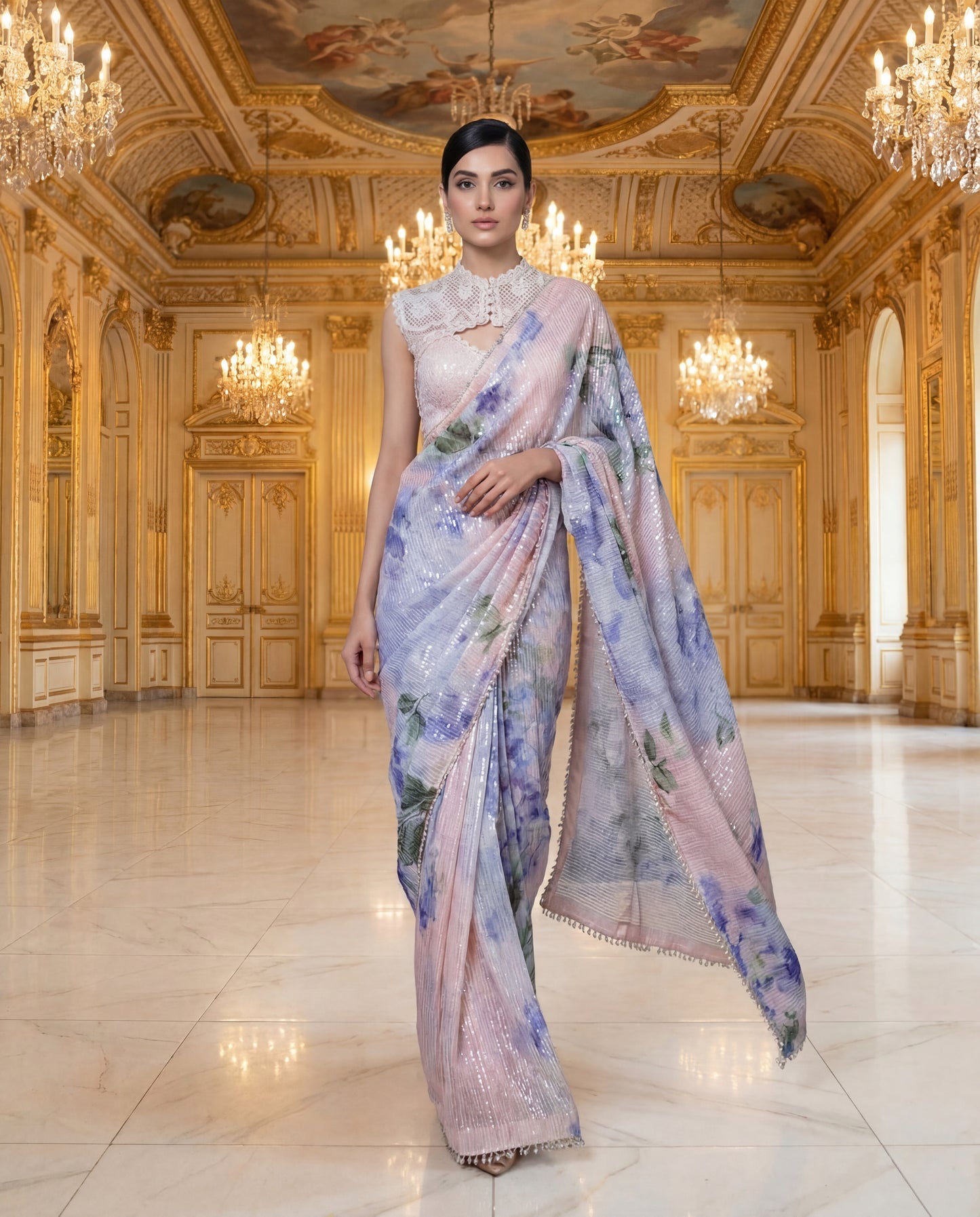 A sequinned sari-(CGL-4500)