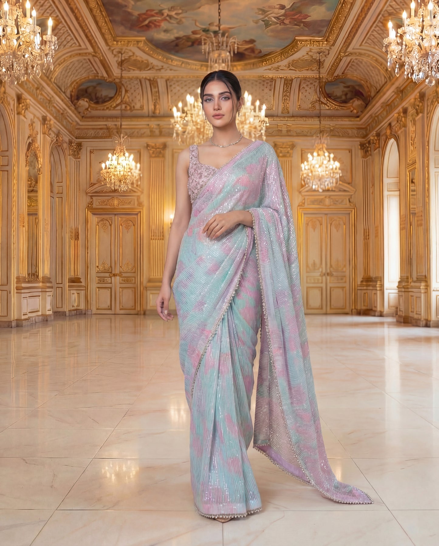 A sequinned sari-(SQ-06210)