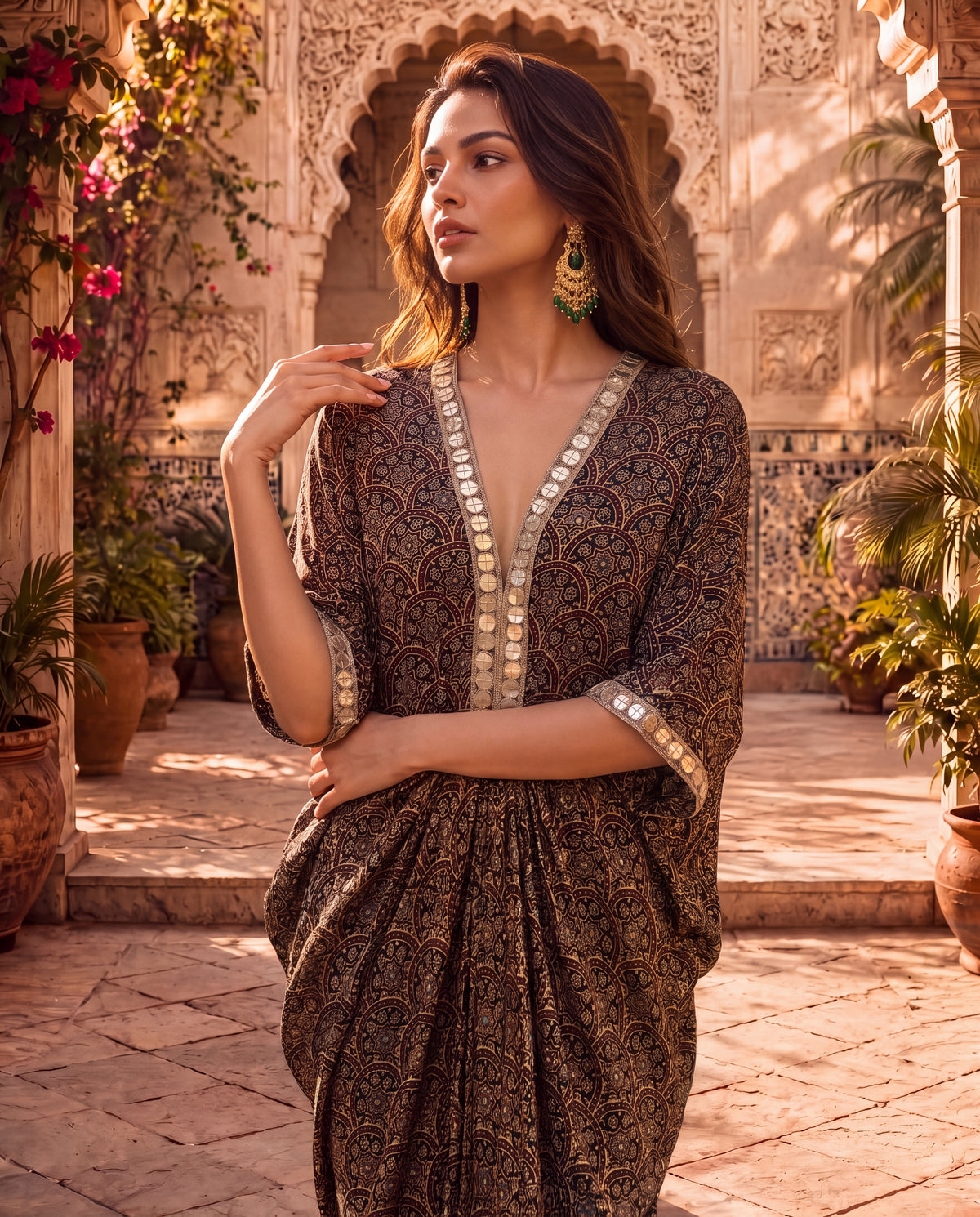 Ajrakh Mirror Work Kaftan-(AQ-5)