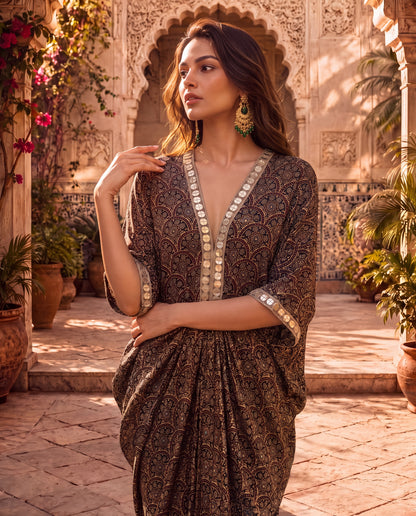 Ajrakh Mirror Work Kaftan-(AQ-5)