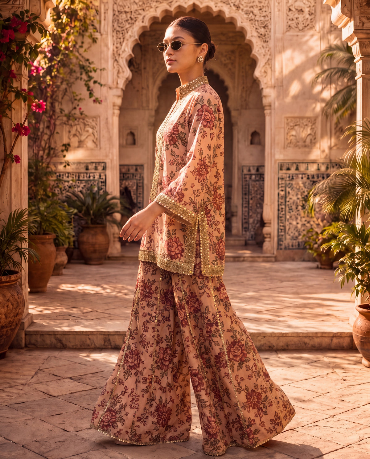 Floral Kurta Set with Intricate Mirror Work-(PKD-2700)