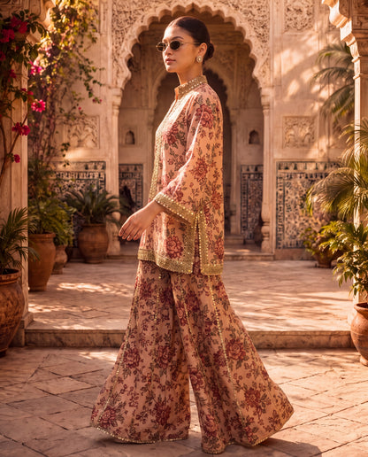 Floral Kurta Set with Intricate Mirror Work-(PKD-2700)