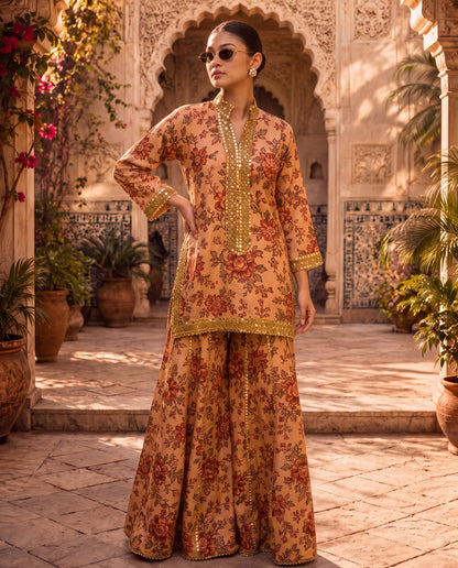 Floral Kurta Set with Intricate Mirror Work-(PKD-2700)