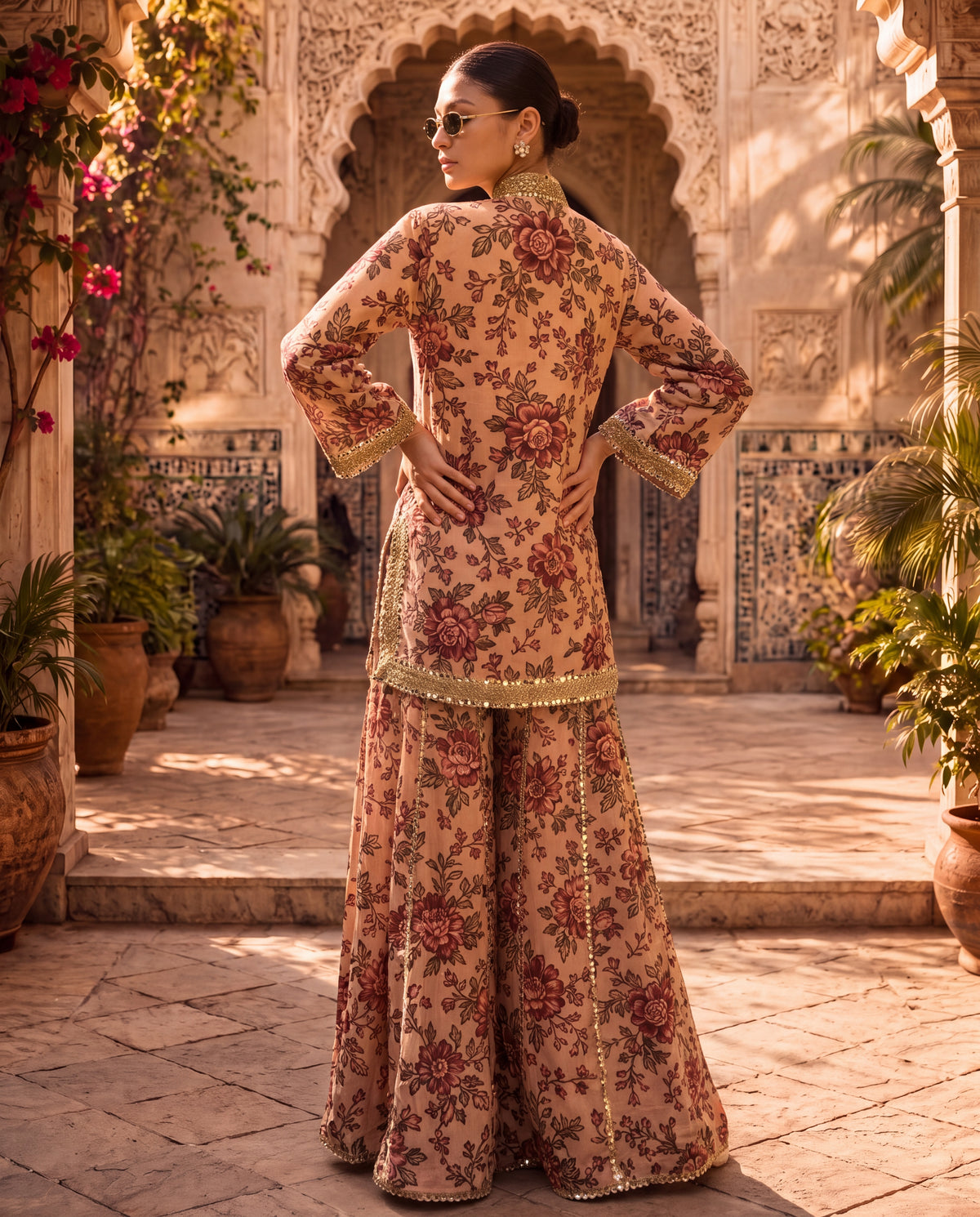 Floral Kurta Set with Intricate Mirror Work-(PKD-2700)