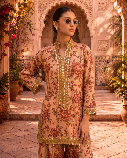 Floral Kurta Set with Intricate Mirror Work-(PKD-2700)