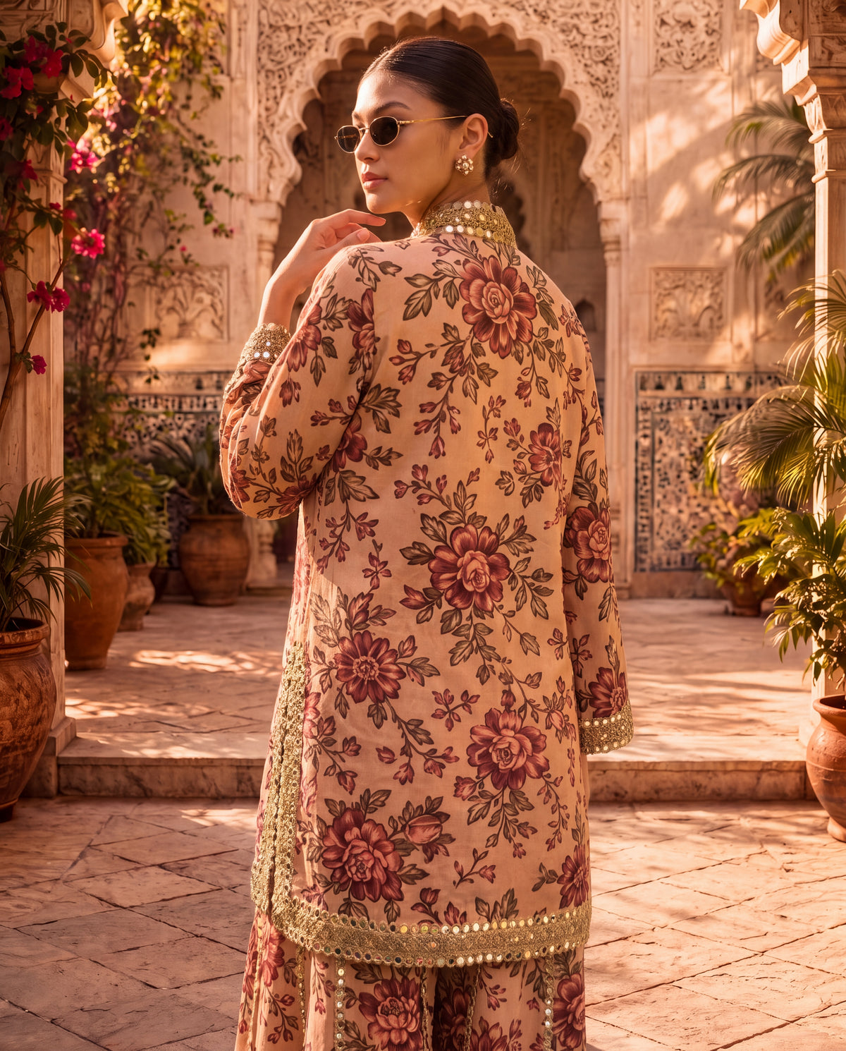 Floral Kurta Set with Intricate Mirror Work-(PKD-2700)