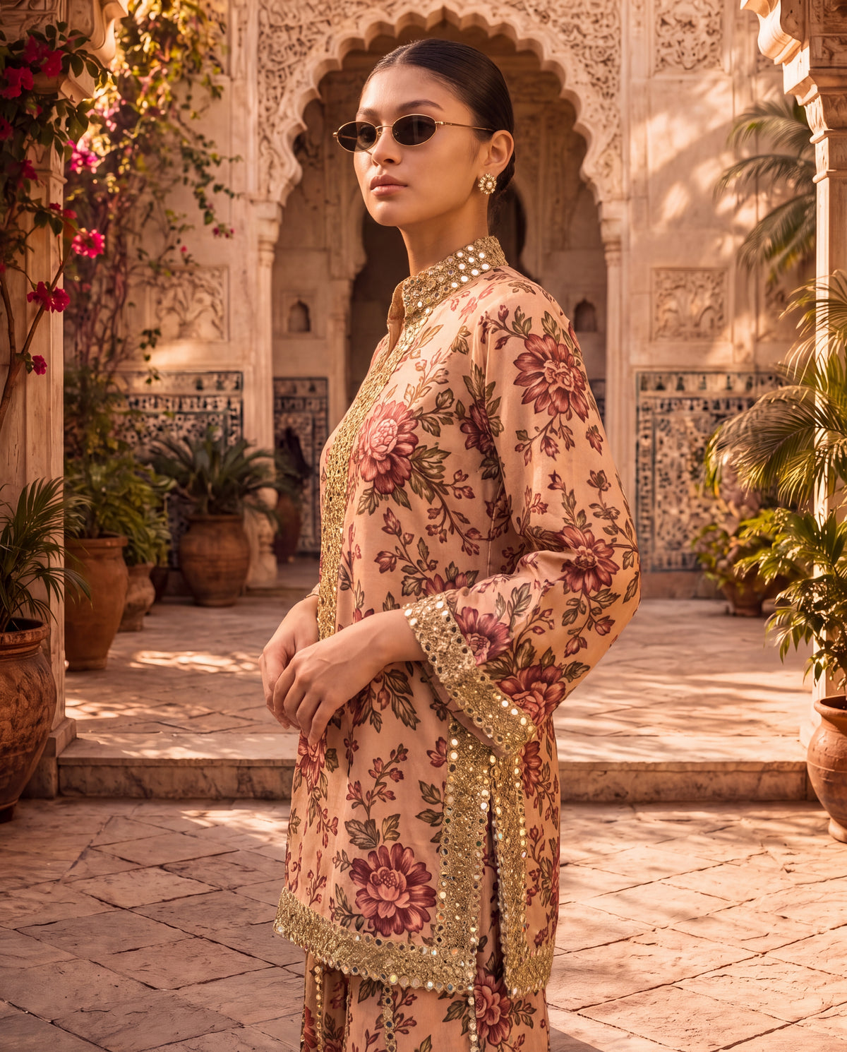 Floral Kurta Set with Intricate Mirror Work-(PKD-2700)