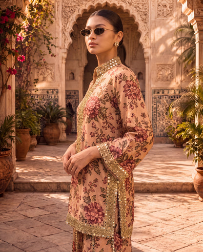 Floral Kurta Set with Intricate Mirror Work-(PKD-2700)