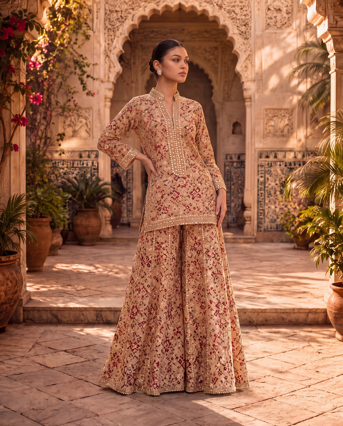 Beige Chanderi Kurta Set-(ANGE-54)