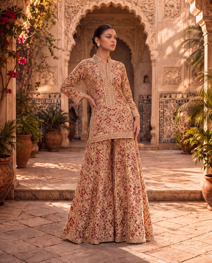 Beige Chanderi Kurta Set-(ANGE-54)