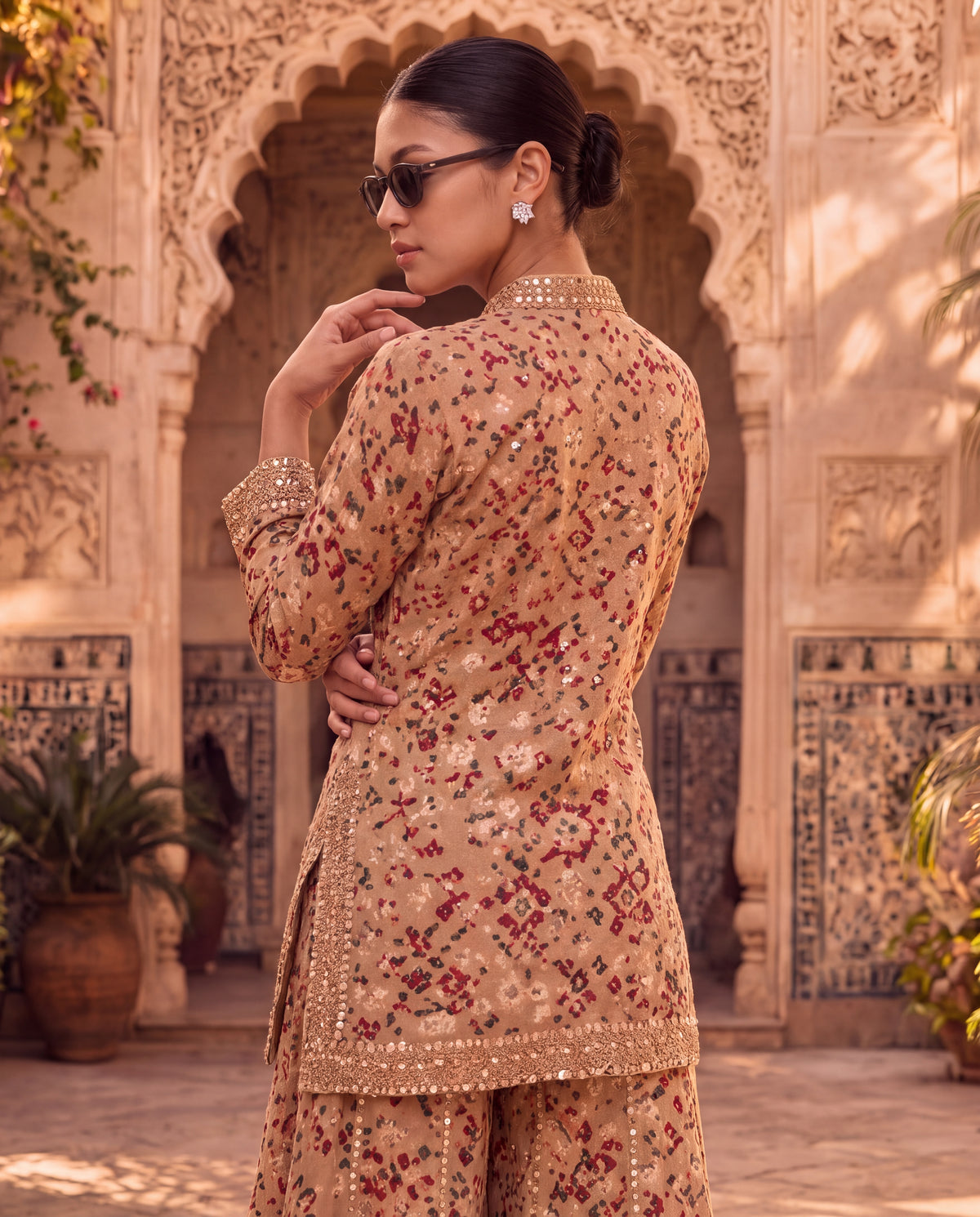 Beige Chanderi Kurta Set-(ANGE-54)