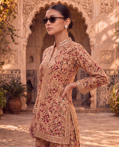 Beige Chanderi Kurta Set-(ANGE-54)