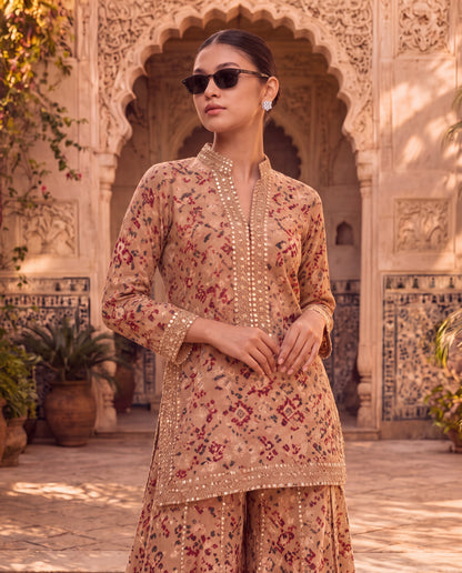 Beige Chanderi Kurta Set-(ANGE-54)