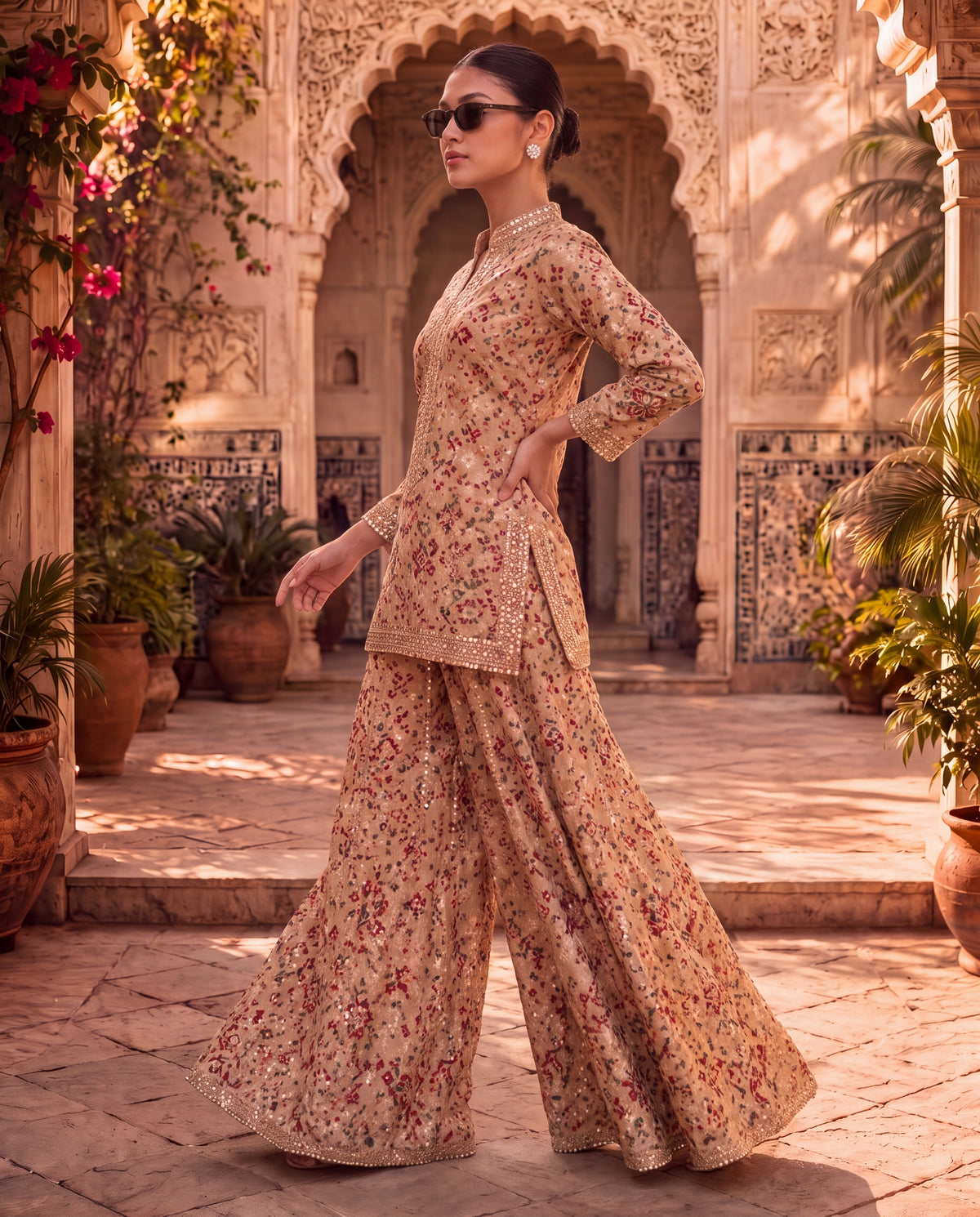 Beige Chanderi Kurta Set-(ANGE-54)