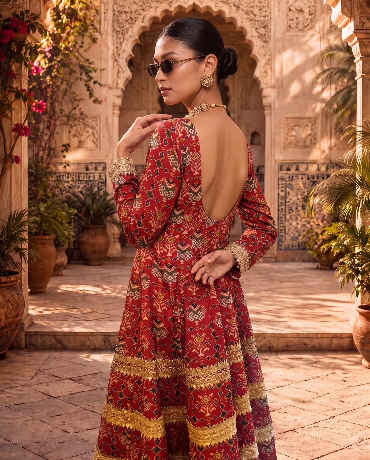 Red Chanderi Kalidar Kurta Set-(BTMM-9)