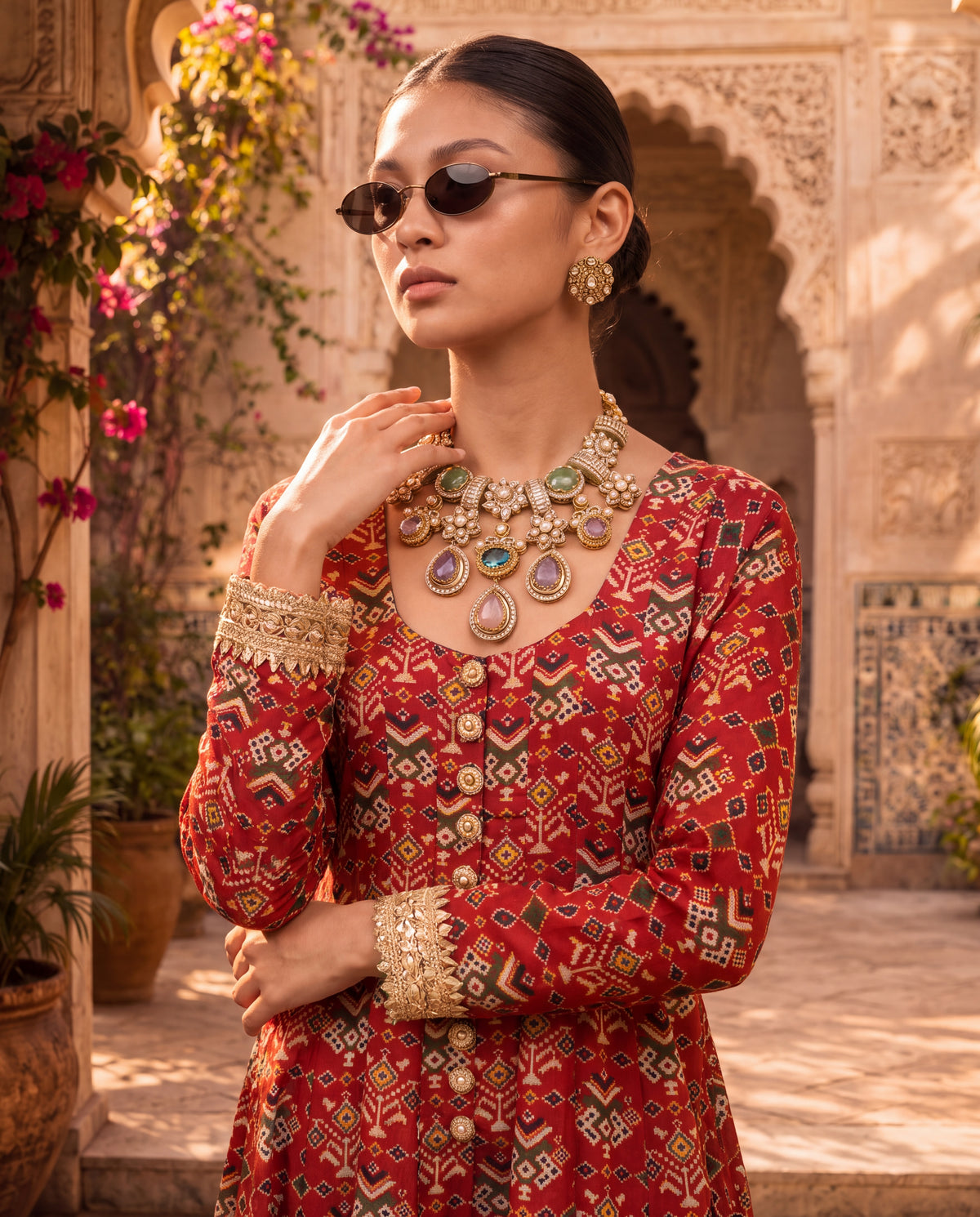 Red Chanderi Kalidar Kurta Set-(BTMM-9)