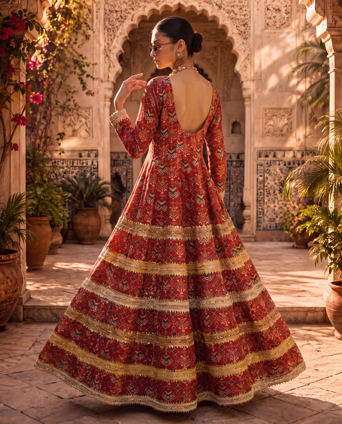 Red Chanderi Kalidar Kurta Set-(BTMM-9)