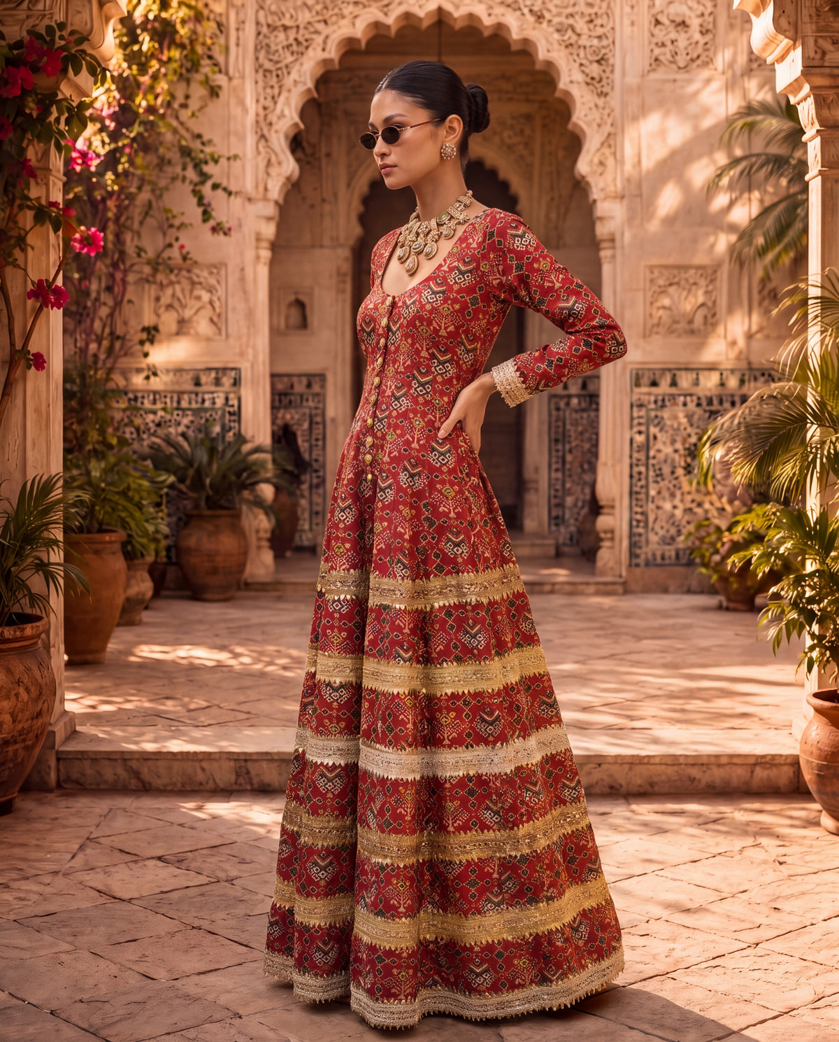 Red Chanderi Kalidar Kurta Set-(BTMM-9)