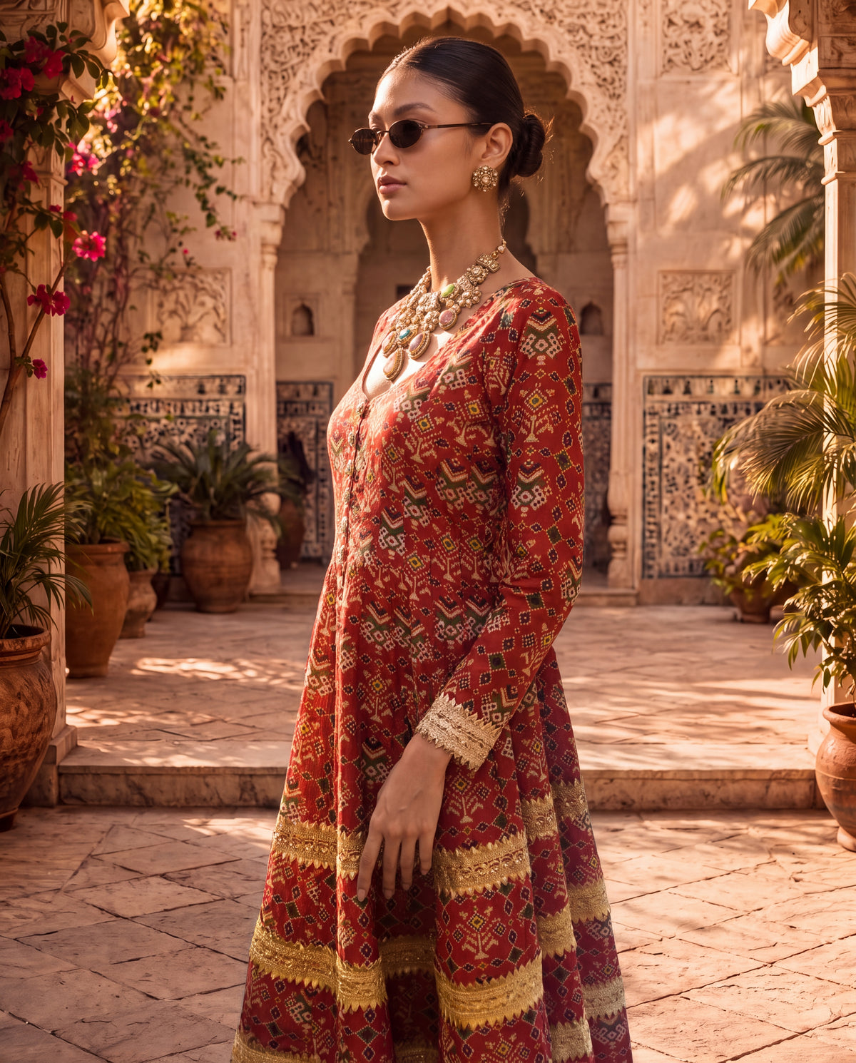 Red Chanderi Kalidar Kurta Set-(BTMM-9)