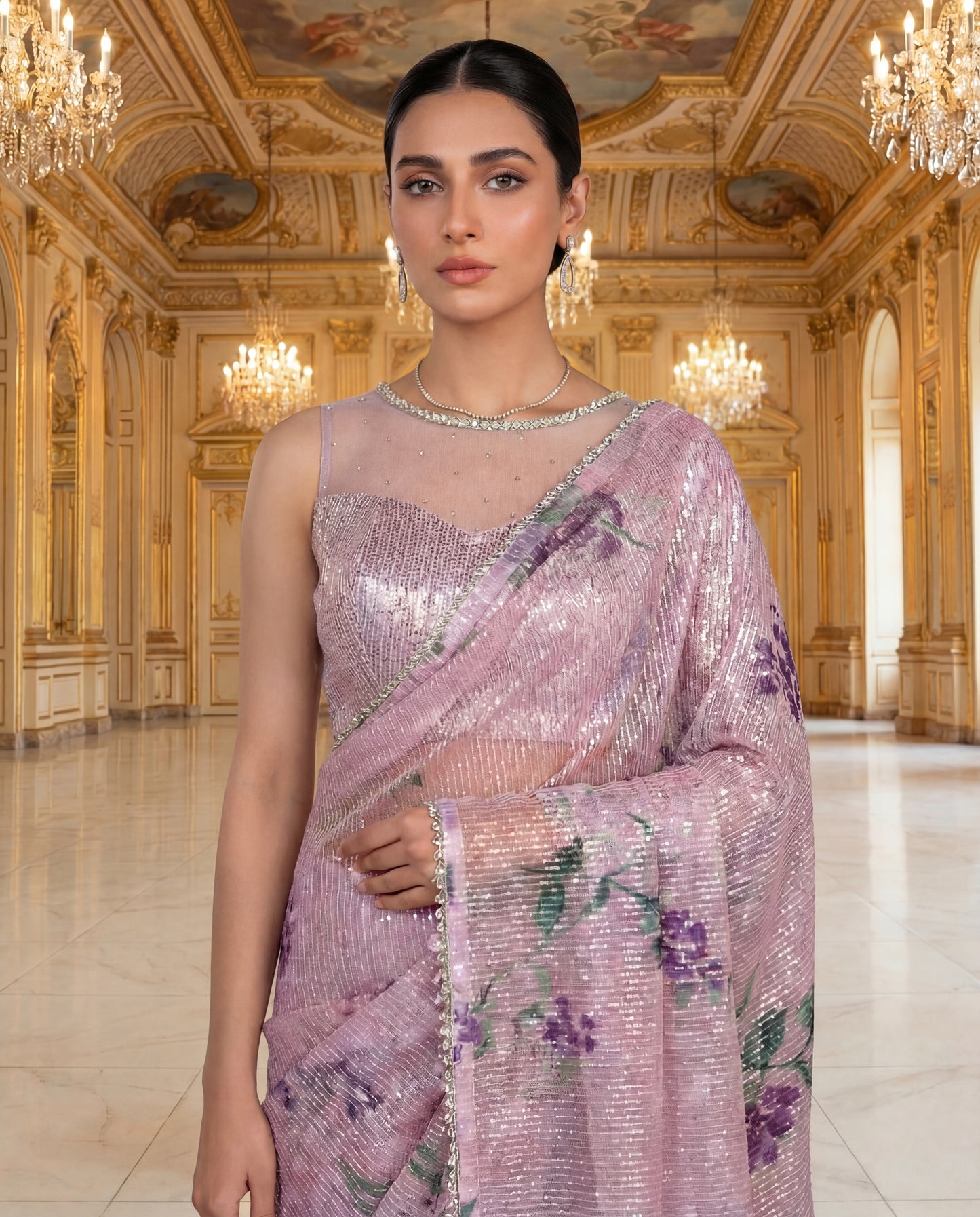 A sequinned sari-(PSC-9)