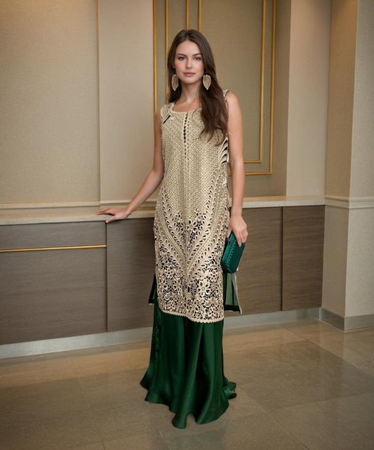 Embroidered Jacket and skirt- (9542)