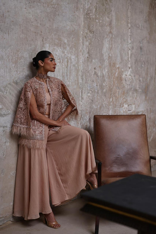 An organza embroidered jacket with gharara pants- (9607)