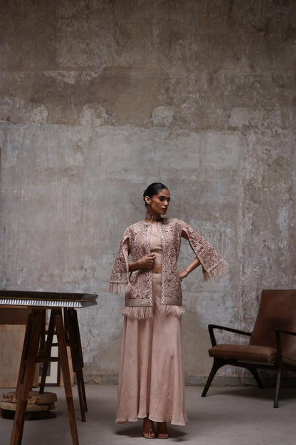 An organza embroidered jacket with gharara pants- (9607)