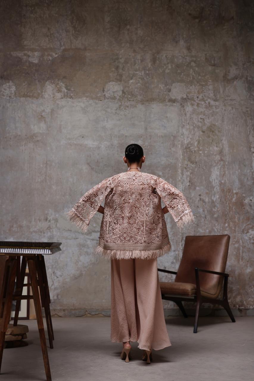 An organza embroidered jacket with gharara pants- (9607)