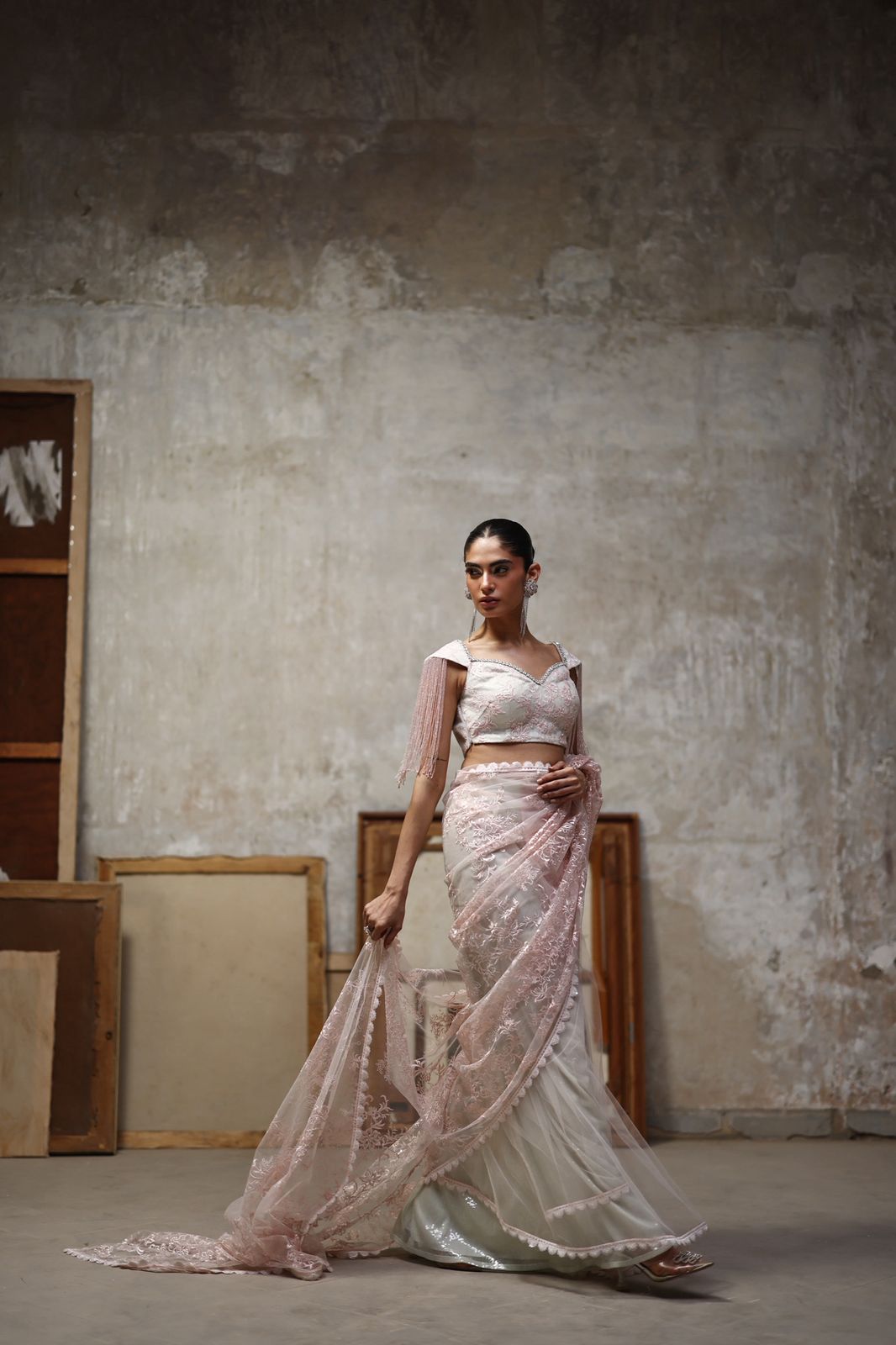 Embroidered sari and blouse- (9764)