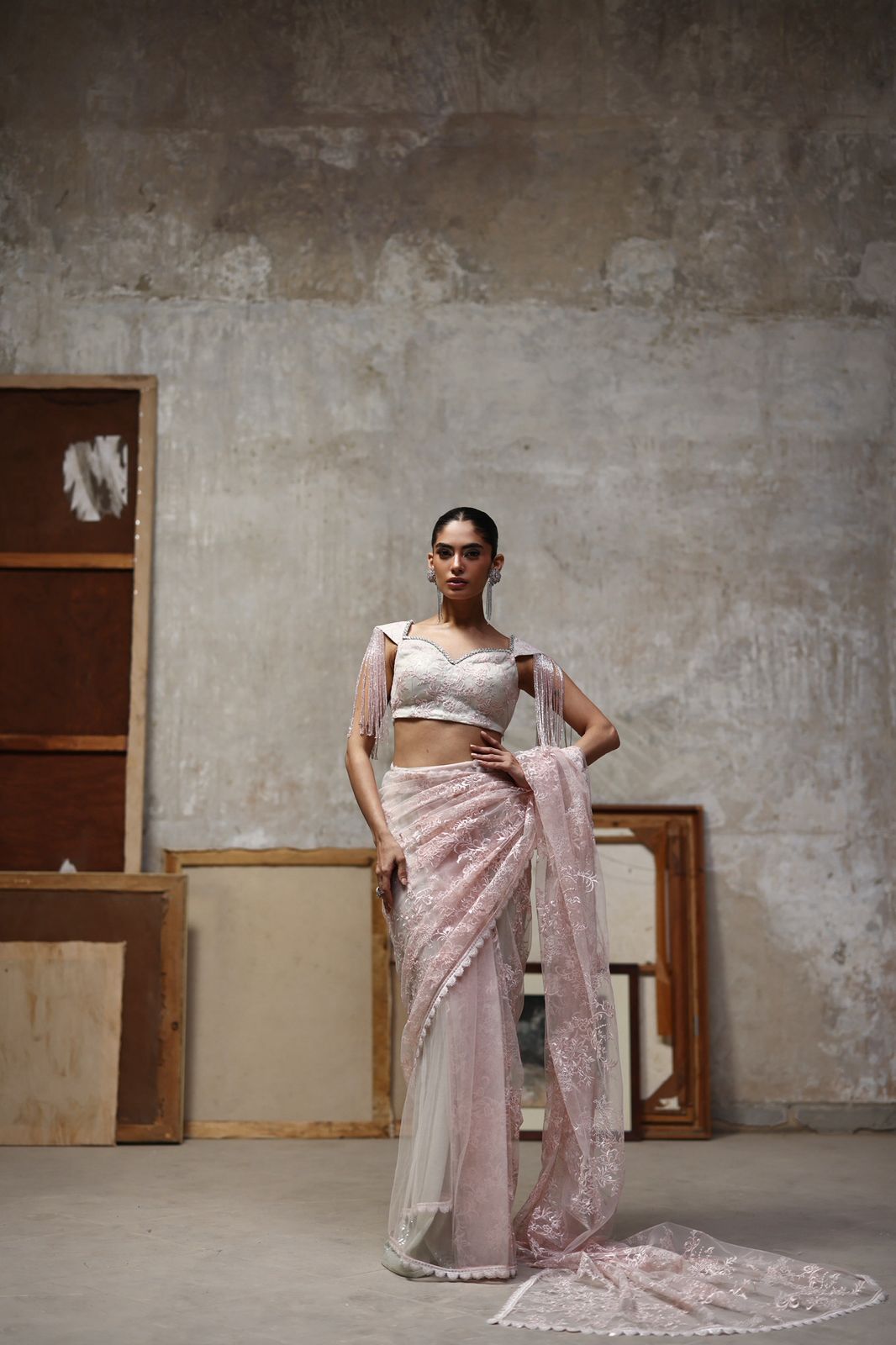 Embroidered sari and blouse- (9764)