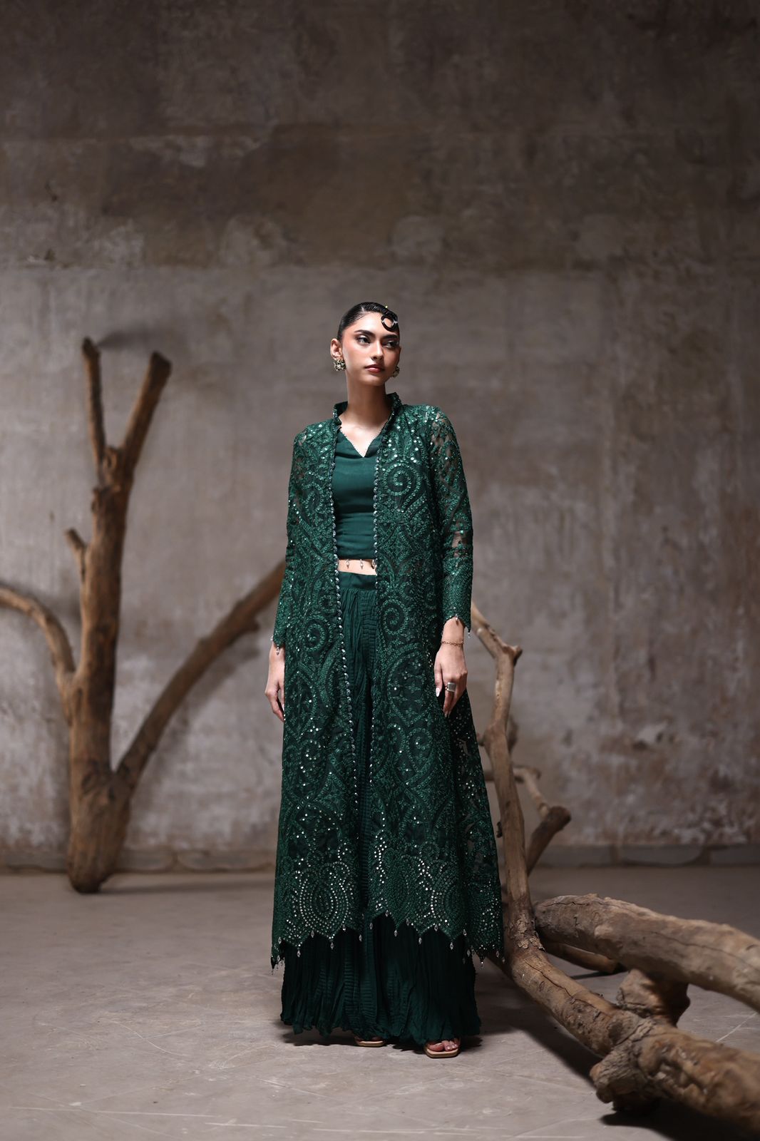Organza jacket with crushed Pallazos- (9515.2)