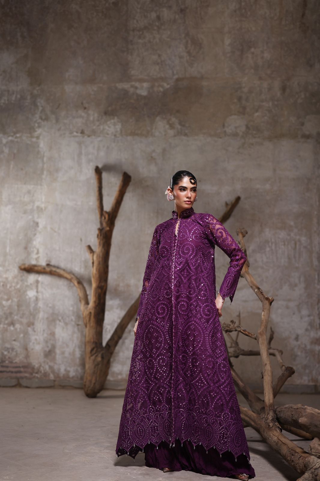 Organza jacket with crushed Pallazos- (9515.3)