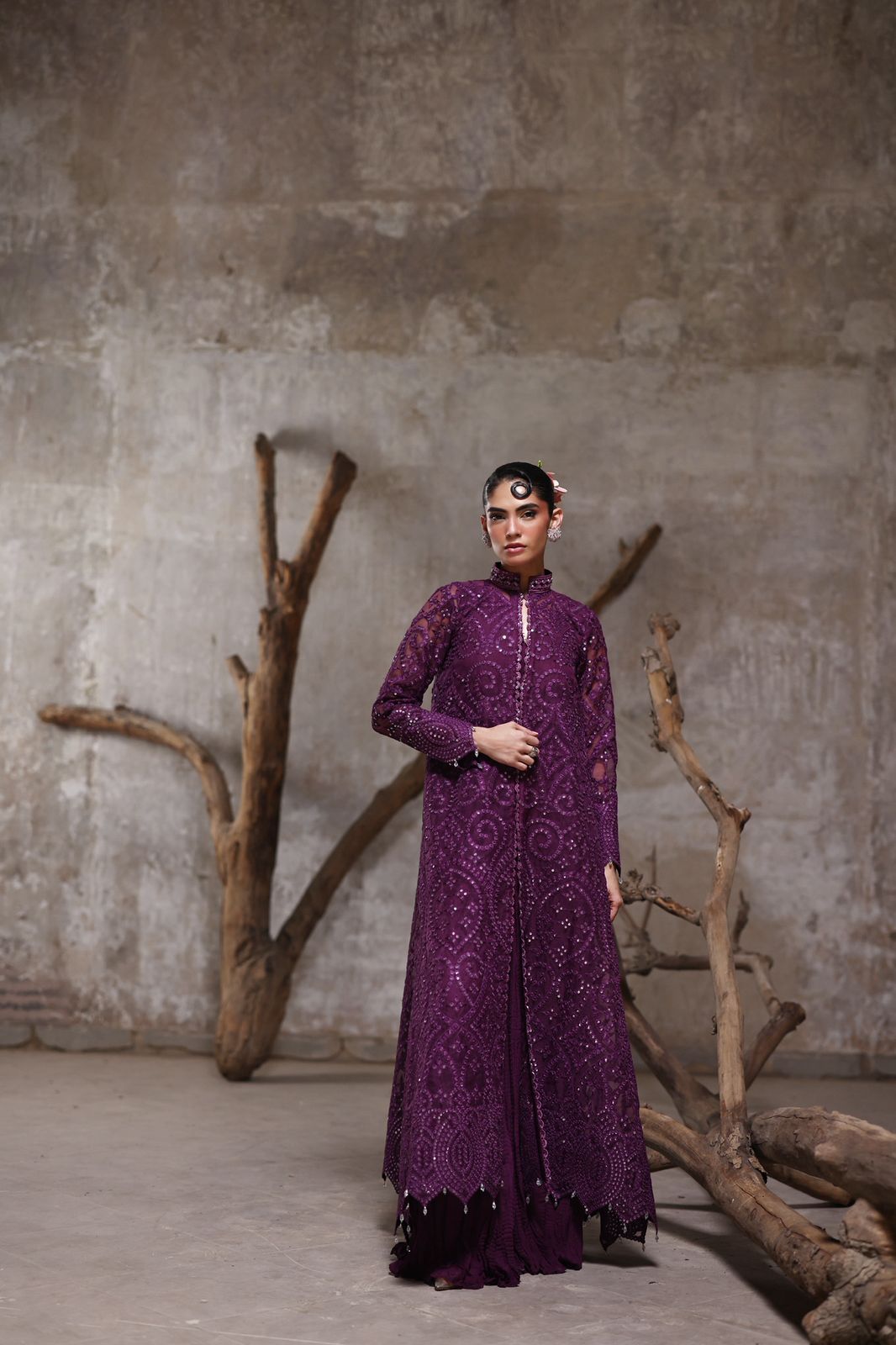 Organza jacket with crushed Pallazos- (9515.3)