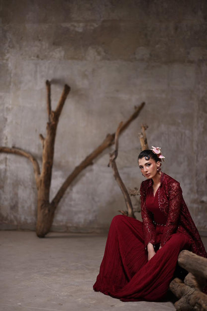 Organza jacket with crushed Pallazos- (9515.4)