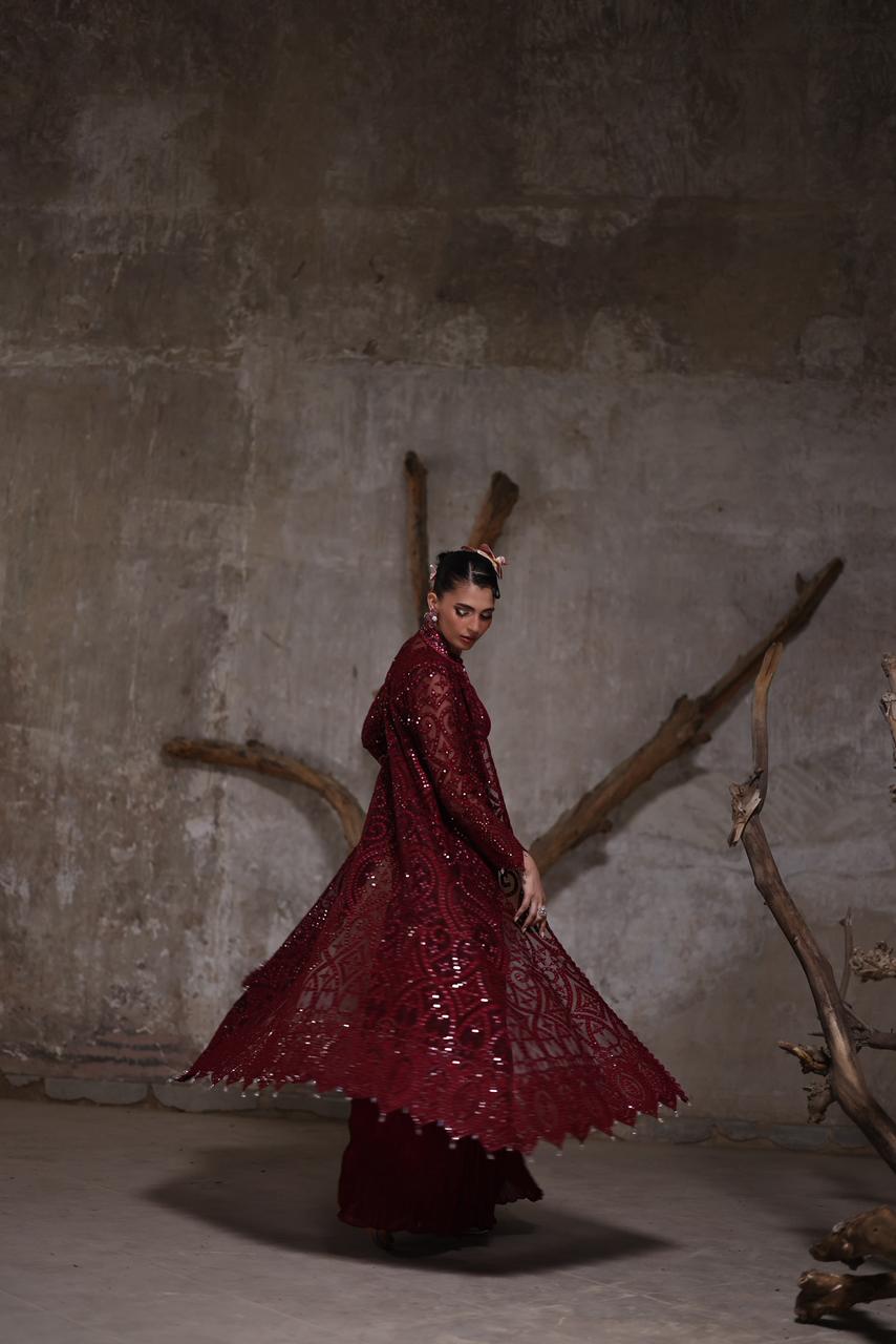 Organza jacket with crushed Pallazos- (9515.4)
