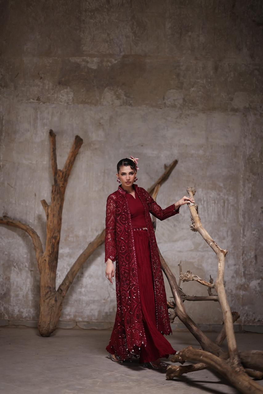Organza jacket with crushed Pallazos- (9515.4)