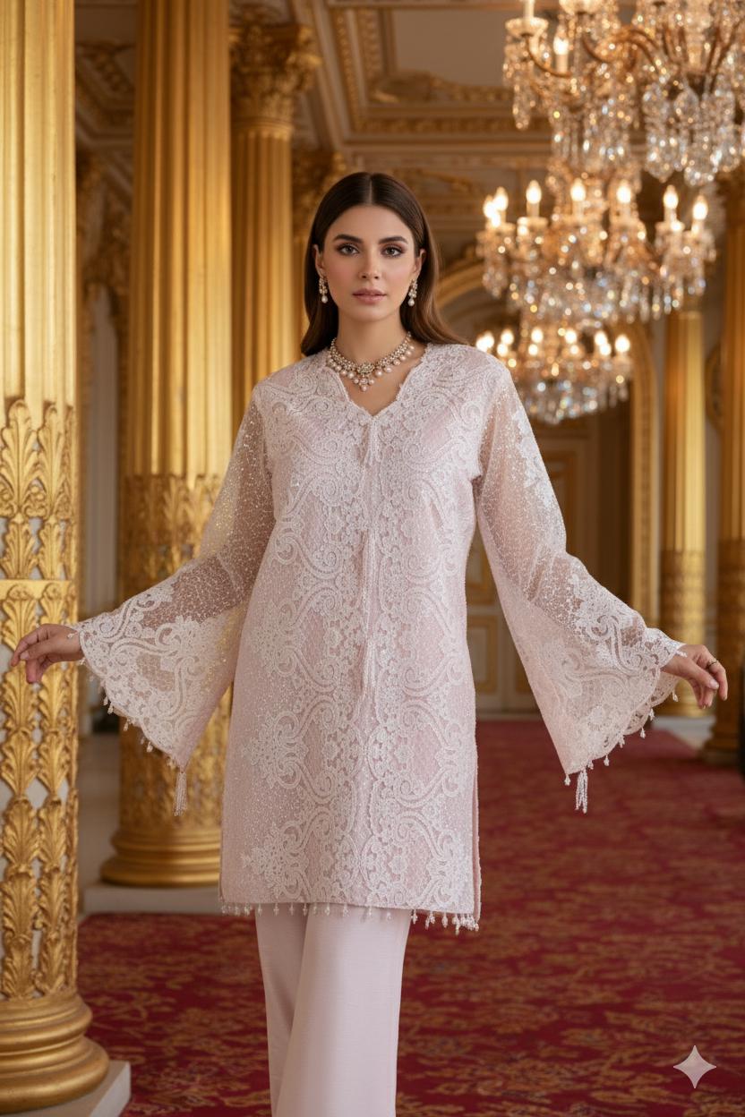A pink embroidered set