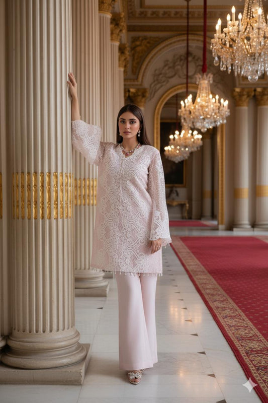 A pink embroidered set