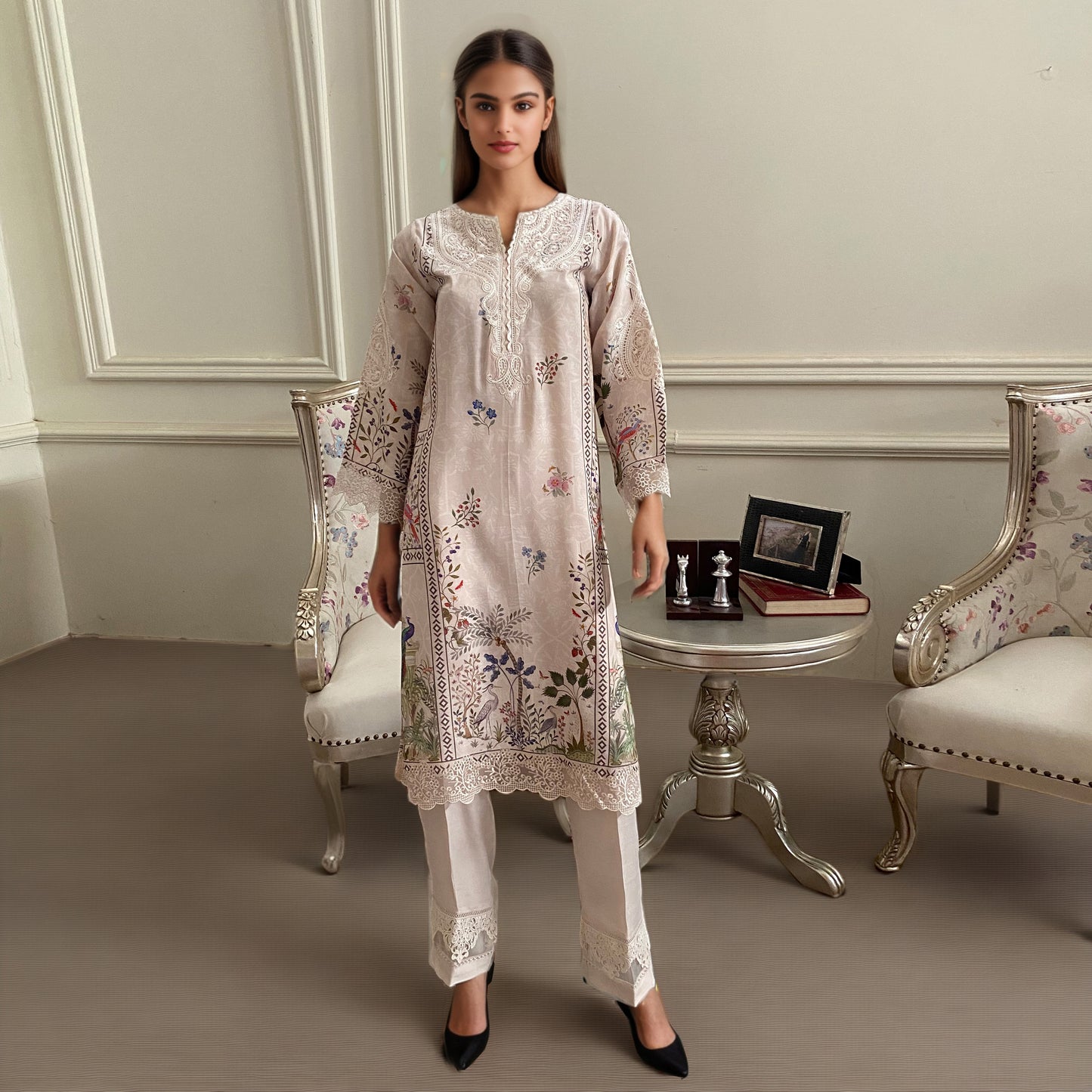 A printed kurta and pant set (9278)